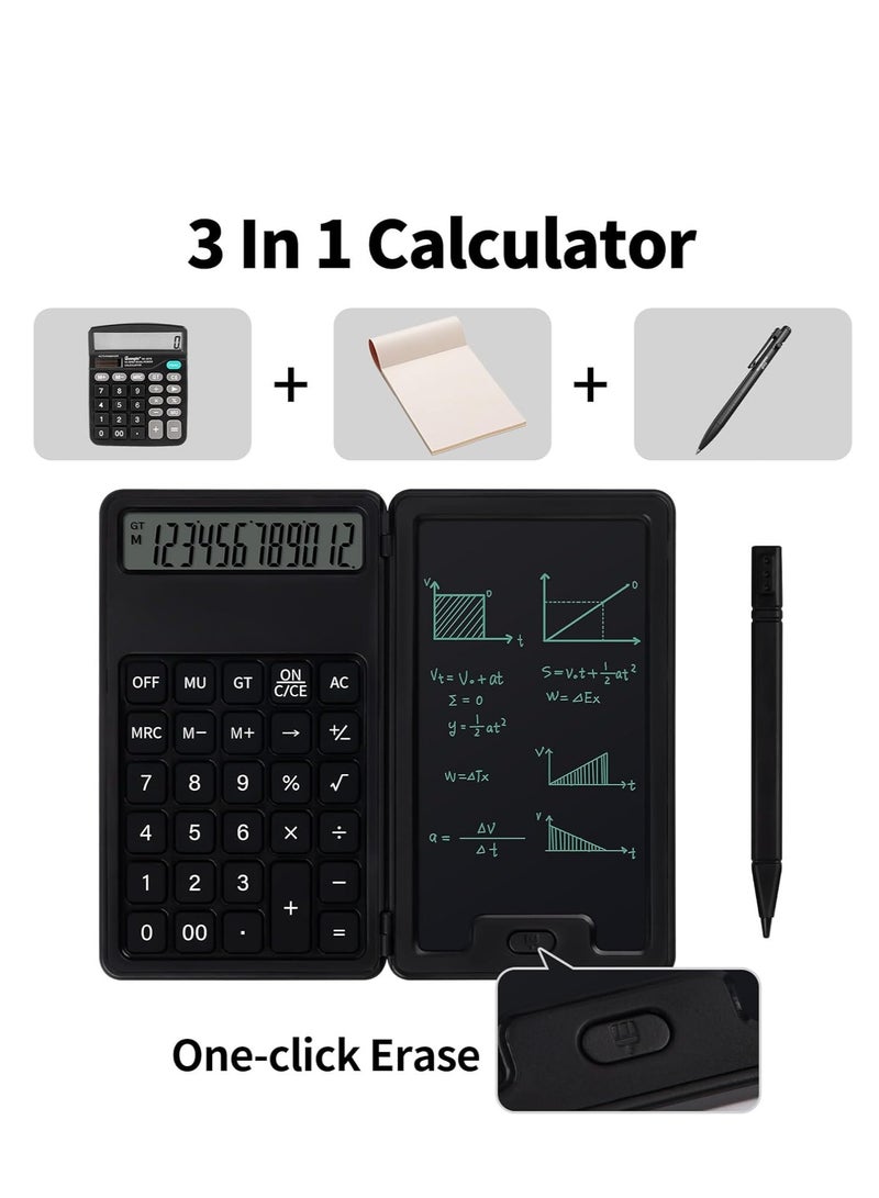 Desk Portable Basic Calculator with Notepad and Stylus, 12 Digit Large Display Multi-Function for Office, School, Home  Basic Financial (Black) - Image 2
